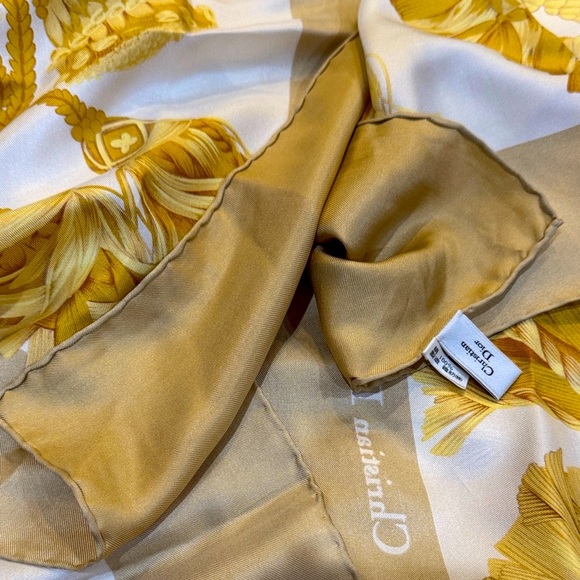 Authentic Dior Gold and Cream Silk Oversize Scarf - Picture 11 of 11